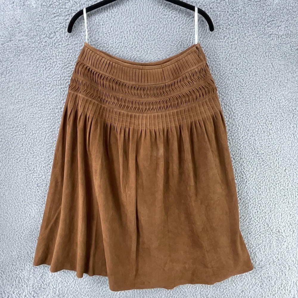 LAFAYETTE 148 Skirt Womens 6 Brown Suede Pleated Midi Lined Zip Boho SouthWest